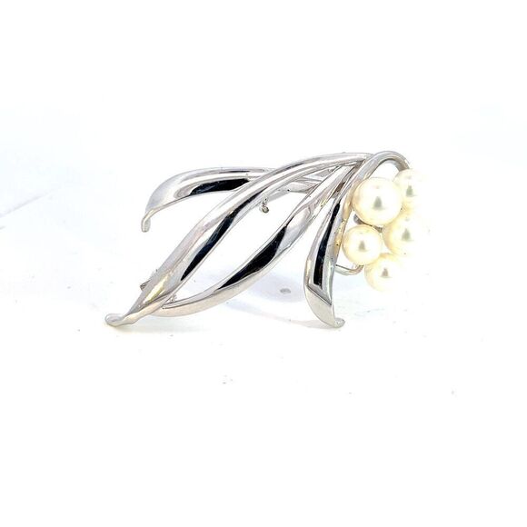 Mikimoto Estate Akoya Pearl Brooch 6.40-5.30 mm Silver M376 - Picture 8 of 9